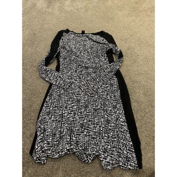 Lauren Ralph Lauren Womens Black/White Abstract Long Sleeve A-Line Dress Size 12 - Picture 4 of 6